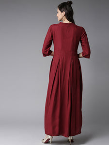 Queen ellie Women Maroon Solid Maxi Dress