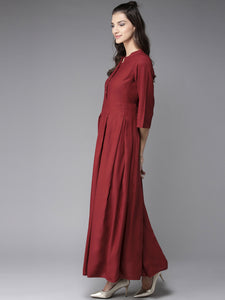 Queen ellie Women Maroon Solid Maxi Dress