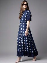 Load image into Gallery viewer, Queen ellie Women Navy Blue &amp; White Printed Maxi Shirt Dress
