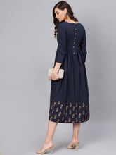 Load image into Gallery viewer, Queen ellie Women Navy Blue Solid A-Line Dress
