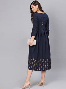 Queen ellie Women Navy Blue Solid A-Line Dress