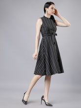 Load image into Gallery viewer, Queen ellie Women Black &amp; White Fit and Flare Dress
