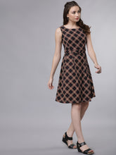 Load image into Gallery viewer, Queen ellie Women Black Checked Fit and Flare Dress
