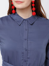 Load image into Gallery viewer, Queen ellie Women Blue Solid Shirt Dress
