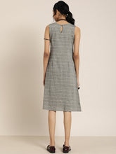 Load image into Gallery viewer, Queen ellie Women Grey &amp; White Lambani Checked A-Line Dress With Embroidered Detail
