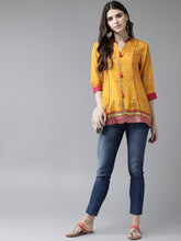 Load image into Gallery viewer, Queen Ellie Women Mustard Yellow &amp; Pink Printed Tunic
