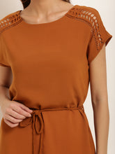 Load image into Gallery viewer, Queen ellie Women Rust Brown Solid Fit and Flare Dress
