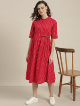 Load image into Gallery viewer, Queen ellie Women Red &amp; White Printed A-Line Dress
