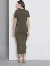 Load image into Gallery viewer, Queen ellie Women Olive Green Solid Wrap Dress
