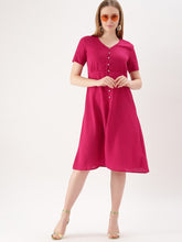 Load image into Gallery viewer, Queen ellie Women Pink Solid A-Line Dress
