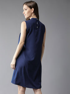 Queen ellie Women Blue Solid A-Line Dress