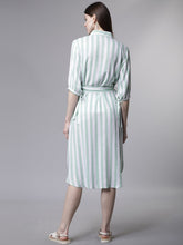 Load image into Gallery viewer, Queen ellie Women Green &amp; White Striped Shirt Dress
