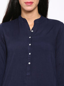 Queen ellie Women Navy Solid Straight Kurta