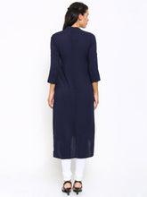 Load image into Gallery viewer, Queen ellie Women Navy Solid Straight Kurta
