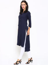 Load image into Gallery viewer, Queen ellie Women Navy Solid Straight Kurta
