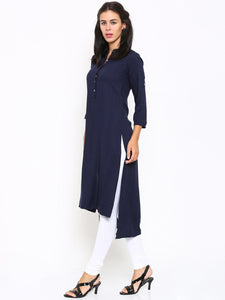 Queen ellie Women Navy Solid Straight Kurta