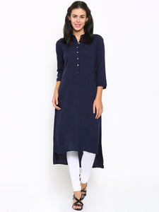 Queen ellie Women Navy Solid Straight Kurta