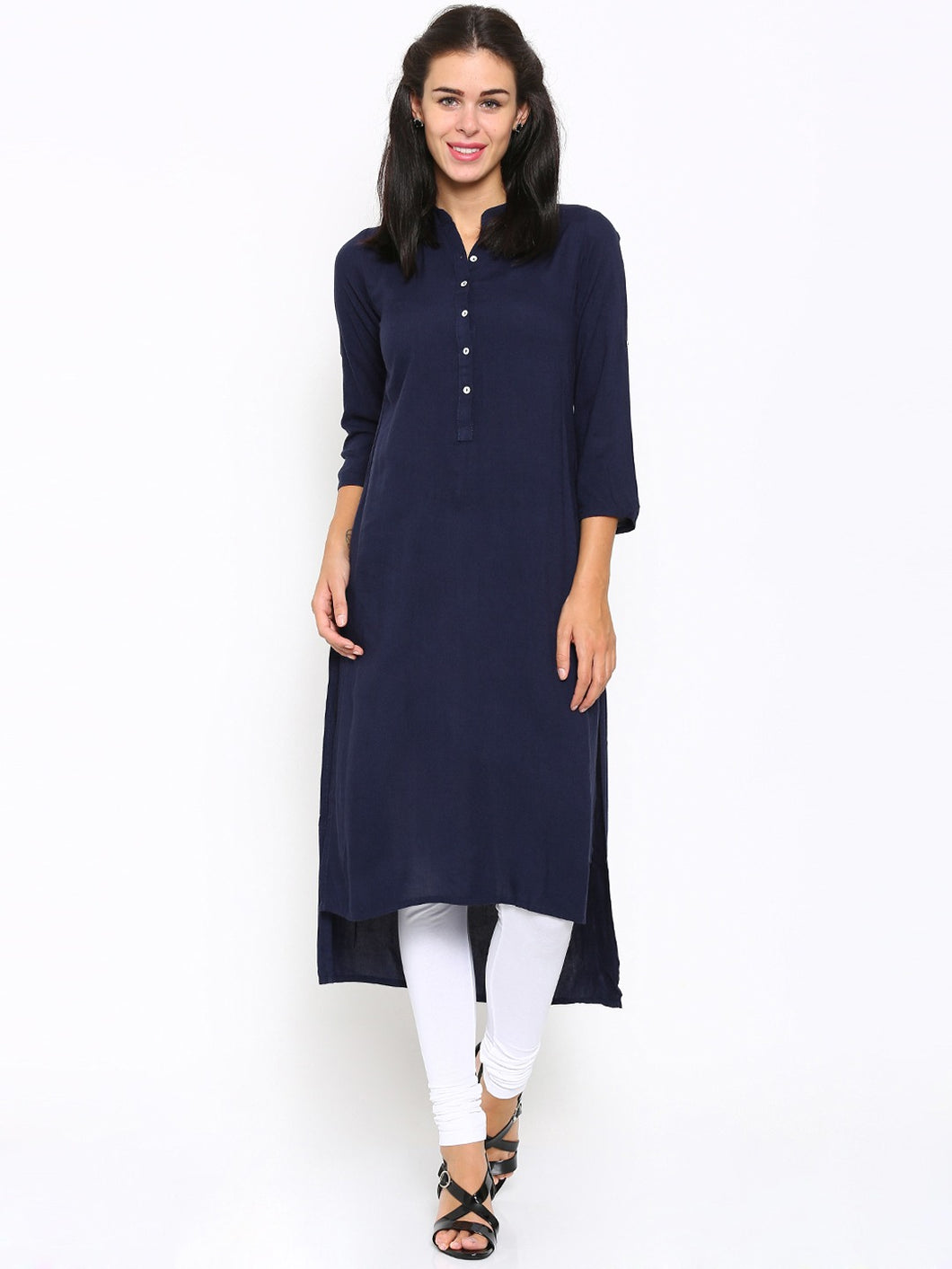 Queen ellie Women Navy Solid Straight Kurta