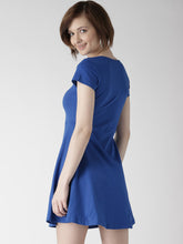 Load image into Gallery viewer, Queen ellie Women Blue Solid Fit &amp; Flare Dress
