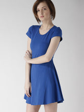 Load image into Gallery viewer, Queen ellie Women Blue Solid Fit &amp; Flare Dress
