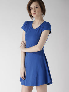 Queen ellie Women Blue Solid Fit & Flare Dress