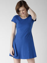 Load image into Gallery viewer, Queen ellie Women Blue Solid Fit &amp; Flare Dress
