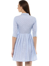 Load image into Gallery viewer, Queen ellie Women Blue Self-Striped Pleated Shirt Dress
