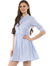 Load image into Gallery viewer, Queen ellie Women Blue Self-Striped Pleated Shirt Dress
