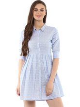 Load image into Gallery viewer, Queen ellie Women Blue Self-Striped Pleated Shirt Dress
