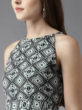 Load image into Gallery viewer, Queen ellie Women Black &amp; Off-White Printed Fit &amp; Flare Dress
