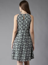 Load image into Gallery viewer, Queen ellie Women Black &amp; Off-White Printed Fit &amp; Flare Dress
