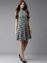 Load image into Gallery viewer, Queen ellie Women Black &amp; Off-White Printed Fit &amp; Flare Dress
