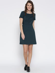 Queen ellie Women Navy Blue Solid A-Line Dress