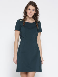 Queen ellie Women Navy Blue Solid A-Line Dress