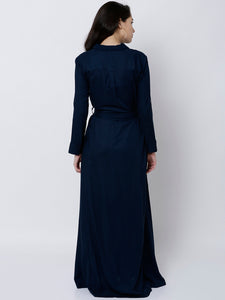 Queen ellie Women Navy Blue Solid Maxi Dress