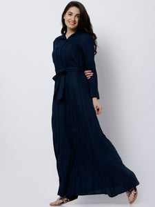 Queen ellie Women Navy Blue Solid Maxi Dress