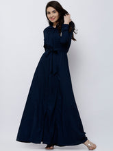 Load image into Gallery viewer, Queen ellie Women Navy Blue Solid Maxi Dress
