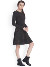 Load image into Gallery viewer, Queen ellie Women Black Self Design Fit and Flare Dress
