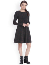 Load image into Gallery viewer, Queen ellie Women Black Self Design Fit and Flare Dress
