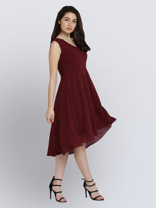 Queen ellie Women Red Solid Fit and Flare Dress