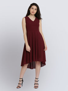 Queen ellie Women Red Solid Fit and Flare Dress