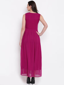 Queen ellie Women Magenta Solid Maxi Dress