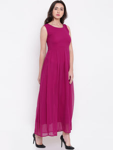 Queen ellie Women Magenta Solid Maxi Dress