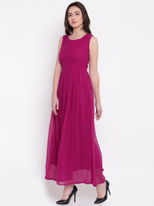 Queen ellie Women Magenta Solid Maxi Dress