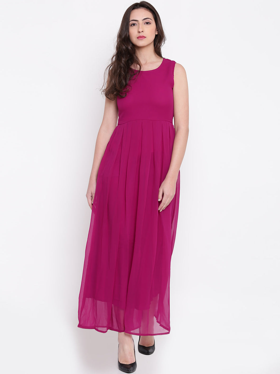 Queen ellie Women Magenta Solid Maxi Dress