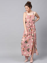 Load image into Gallery viewer, Queen ellie Women Dusty Pink Floral Print Belted Maxi Dress
