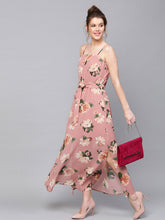 Load image into Gallery viewer, Queen ellie Women Dusty Pink Floral Print Belted Maxi Dress
