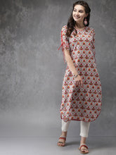 Load image into Gallery viewer, Queen Ellie Women White &amp; Red Printed Straight Kurta
