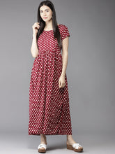 Load image into Gallery viewer, Queen ellie Women Maroon &amp; White Printed Maxi Dress
