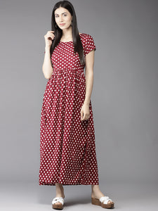 Queen ellie Women Maroon & White Printed Maxi Dress